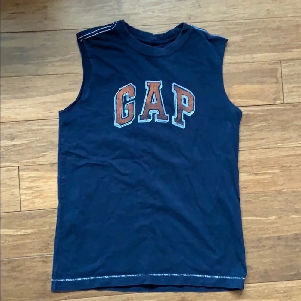 ☀️ 3/$36 or 2/$30  GAP Boys Navy/Orange Graphic Tank Top sz M